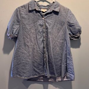 Faux Denim Collared Shirt